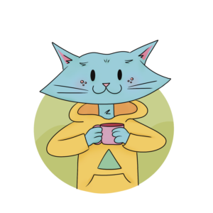 Illustration of Blue Cat holding Mug