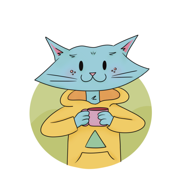 Illustration of Blue Cat holding Mug