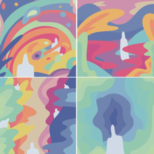 4 unique colorful abstract ghost illustrations